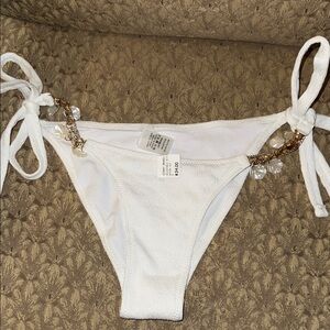 White Bikini Bottom with Gold Chain Detail